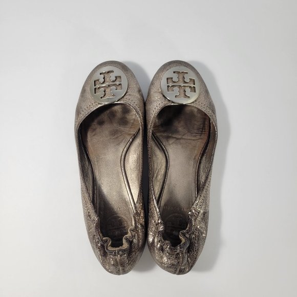 Tory Burch Reva Ballet Flat Silver Patent Leather NO SIZE TAG - Picture 5 of 12